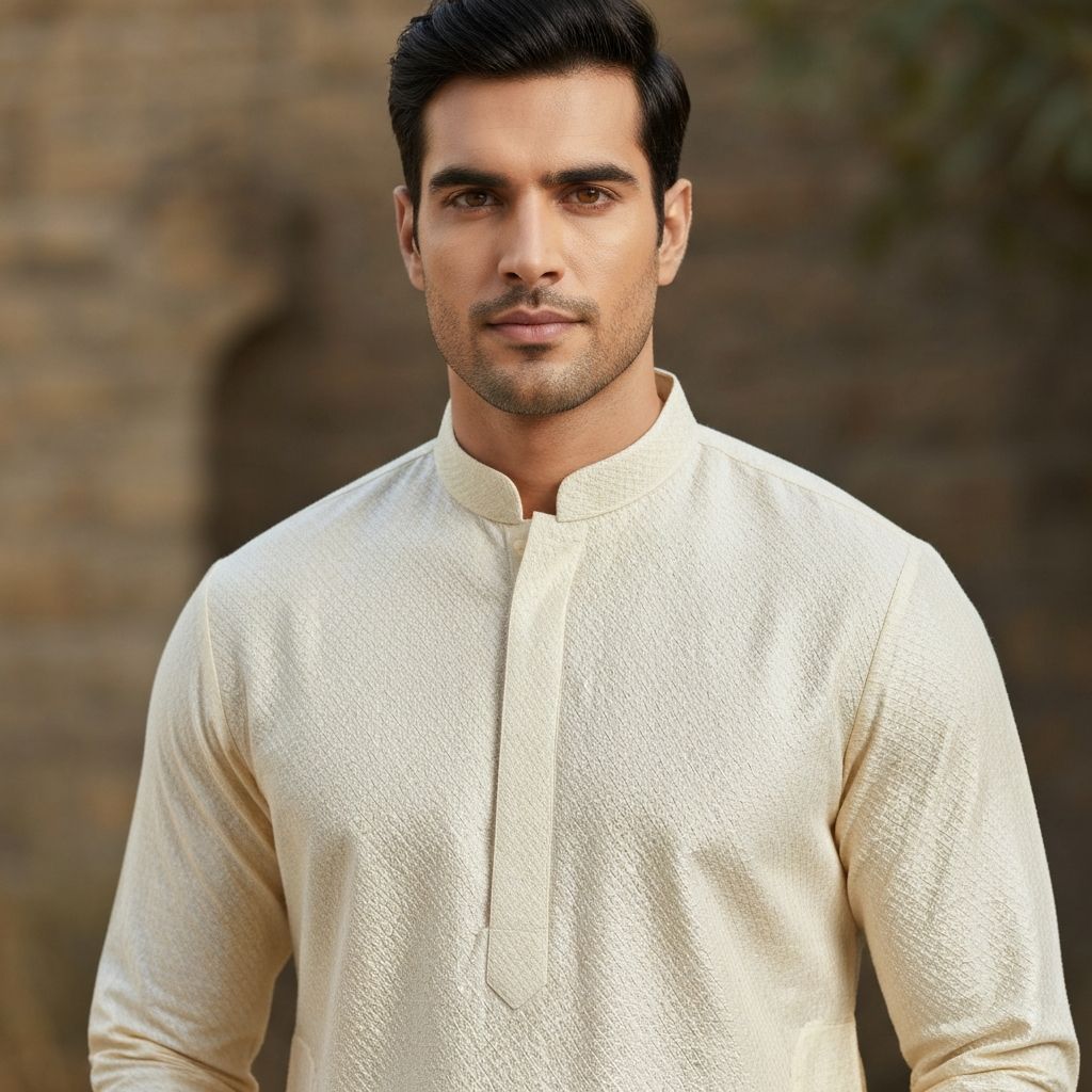 Men's Cream Colored Traditional Kurta