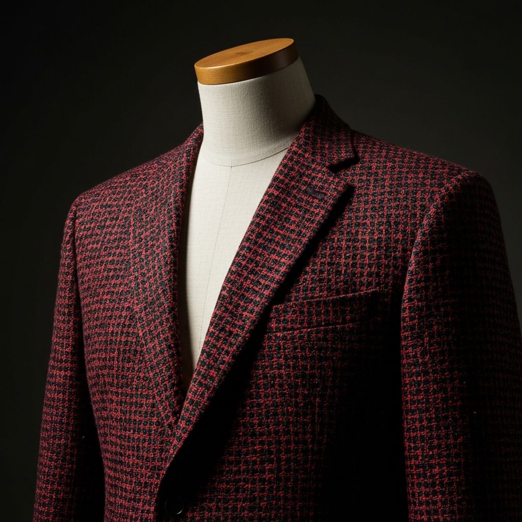 Men's Black And Red Woven Blazer